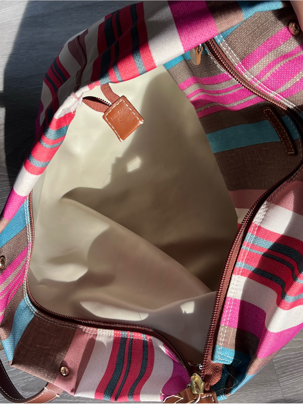 Le Tanneur Twilight Canvas Tote In Pink, Blue, Brown — image 7 of 8